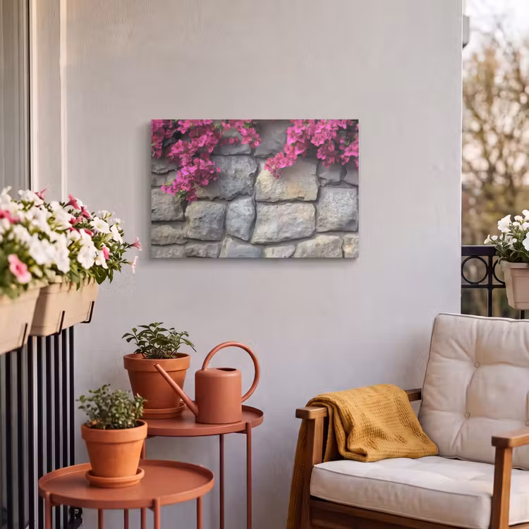 Buiten canvas - Bougainvillea - Stenen Muur - Roze — 3