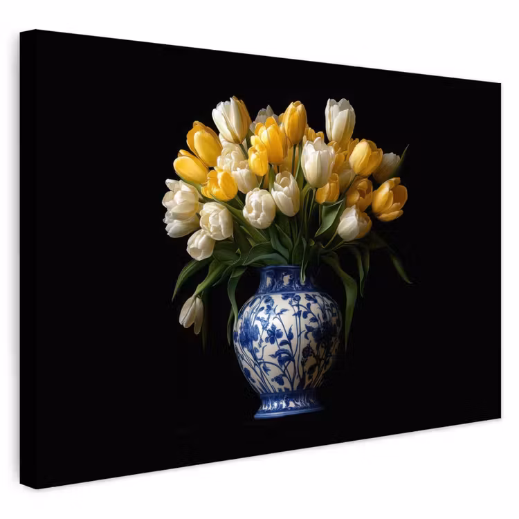 Buiten canvas - Geel - Tulpen - Vaas - Bloemen — 1