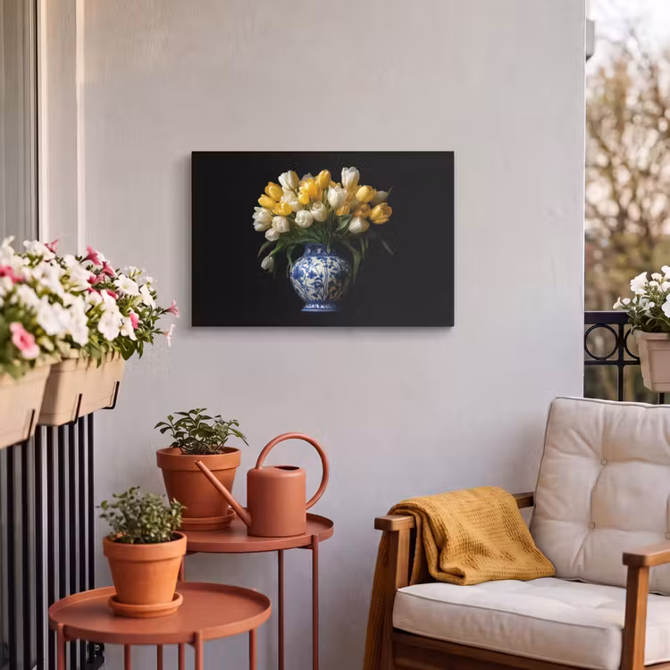 Buiten canvas - Geel - Tulpen - Vaas - Bloemen — 4