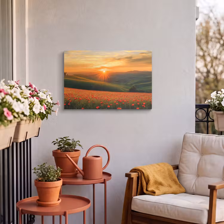 Buiten canvas - Klaprozen - Bloemen - Heuvels - Zonsondergang — 3