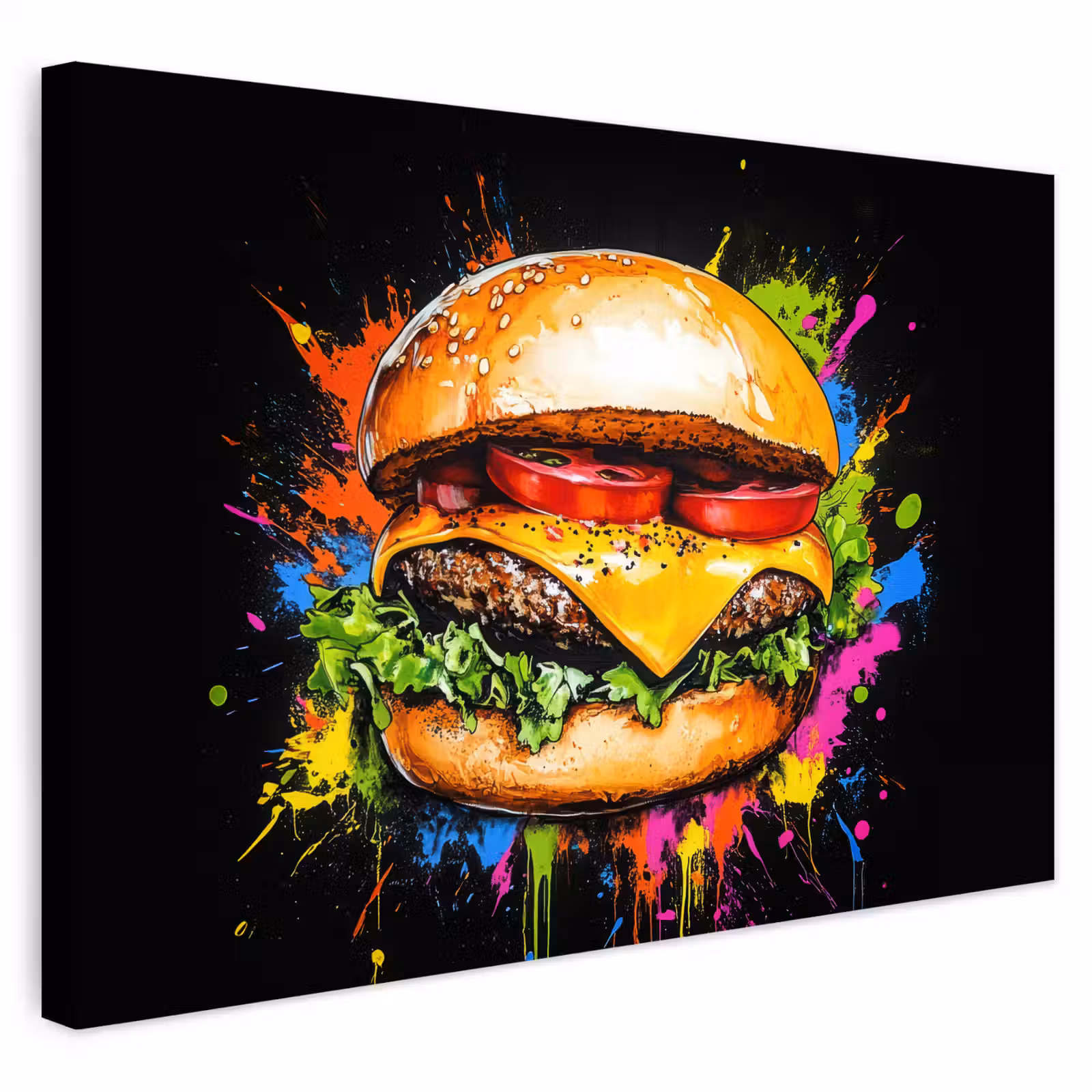 Buiten canvas - Hamburger - Graffiti - Verf - Kleurrijk - Eten - Abstract — 1