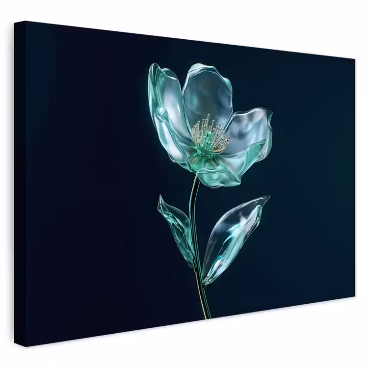 Buiten canvas - Bladeren - Bloem - Glazen - Donkerblauw — 1