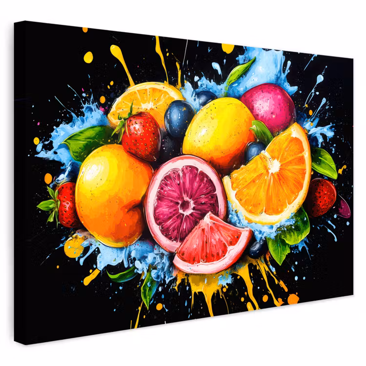 Buiten canvas - Fruit - Graffiti - Kleurrijk - Sinaasappel - Aardbei - Abstract — 1