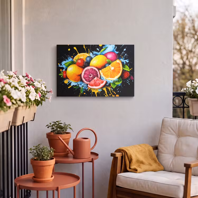 Buiten canvas - Fruit - Graffiti - Kleurrijk - Sinaasappel - Aardbei - Abstract — 3