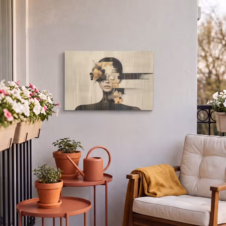 Buiten canvas - Gezicht - Bloemen - Zwart - Vrouw — 3