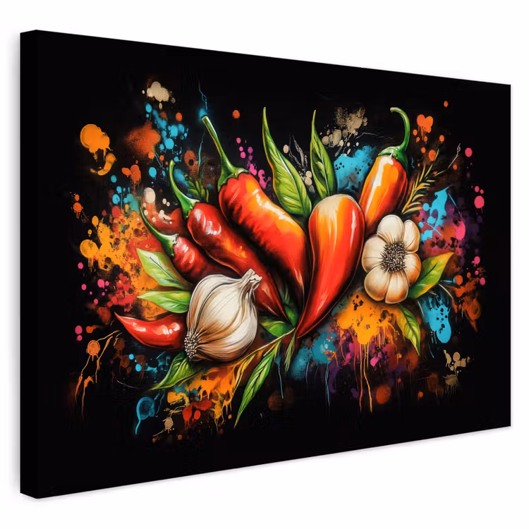 Buiten canvas - Groente - Peper - Knoflook - Graffiti - Verf - Kleurrijk — 1