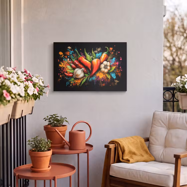 Buiten canvas - Groente - Peper - Knoflook - Graffiti - Verf - Kleurrijk — 3
