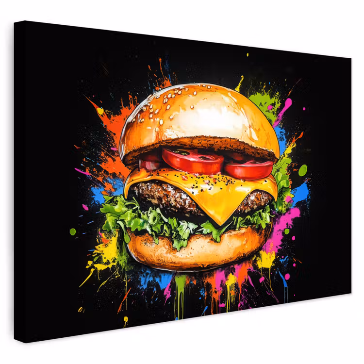 Buiten canvas - Hamburger - Graffiti - Verf - Kleurrijk - Eten - Abstract — 1