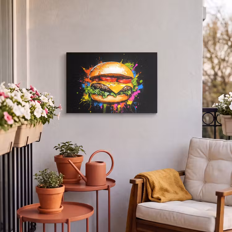 Buiten canvas - Hamburger - Graffiti - Verf - Kleurrijk - Eten - Abstract — 4