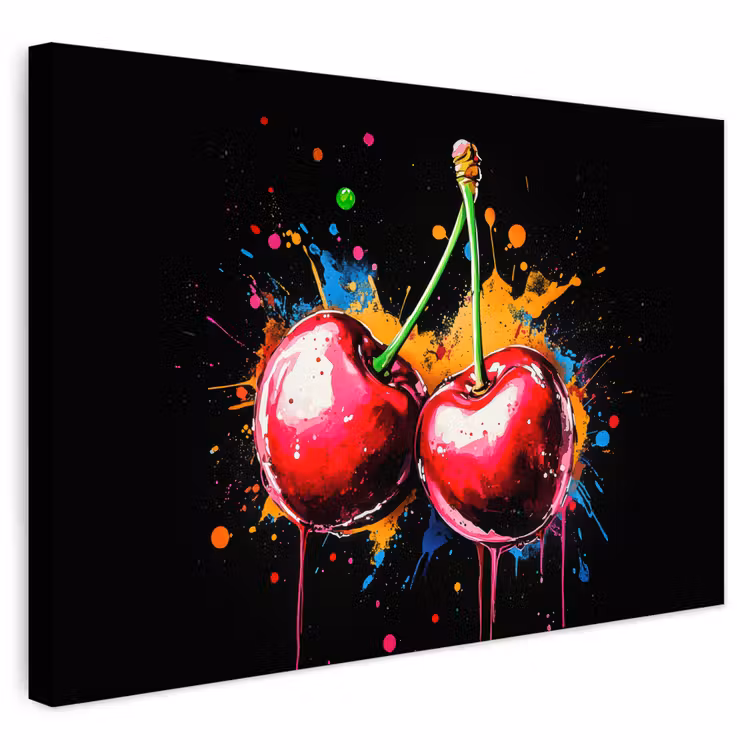 Buiten canvas - Kersen - Fruit - Graffiti - Verf - Abstract - Modern - Kleurrijk — 1