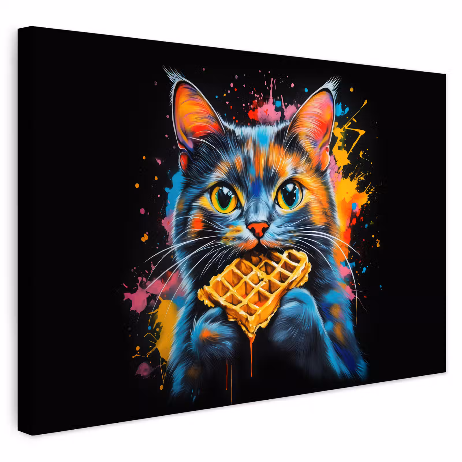 Buiten canvas - Kat - Graffiti - Kleurrijk - Wafel - Eten — 1