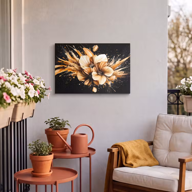 Buiten canvas - Bloemen - Goud - Graffiti - Zwart - Abstract — 4