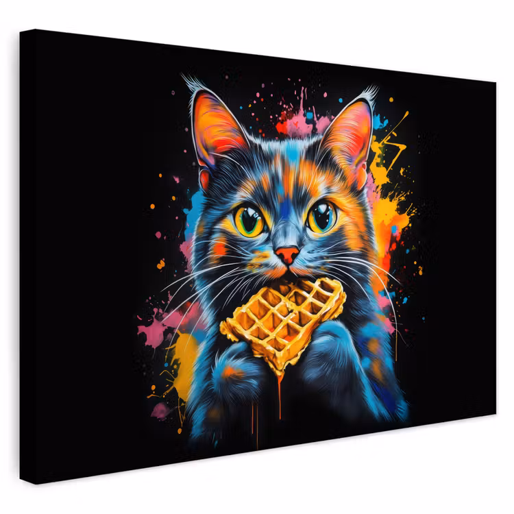 Buiten canvas - Kat - Graffiti - Kleurrijk - Wafel - Eten — 1