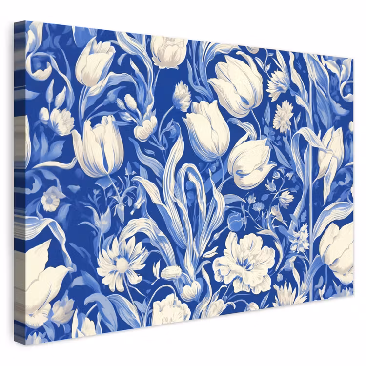 Buiten canvas - Bloemen - Delfts Blauw - Patroon - Tulp — 1