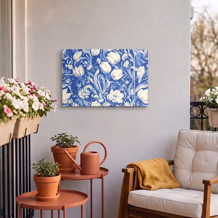 Buiten canvas - Bloemen - Delfts Blauw - Patroon - Tulp — 3