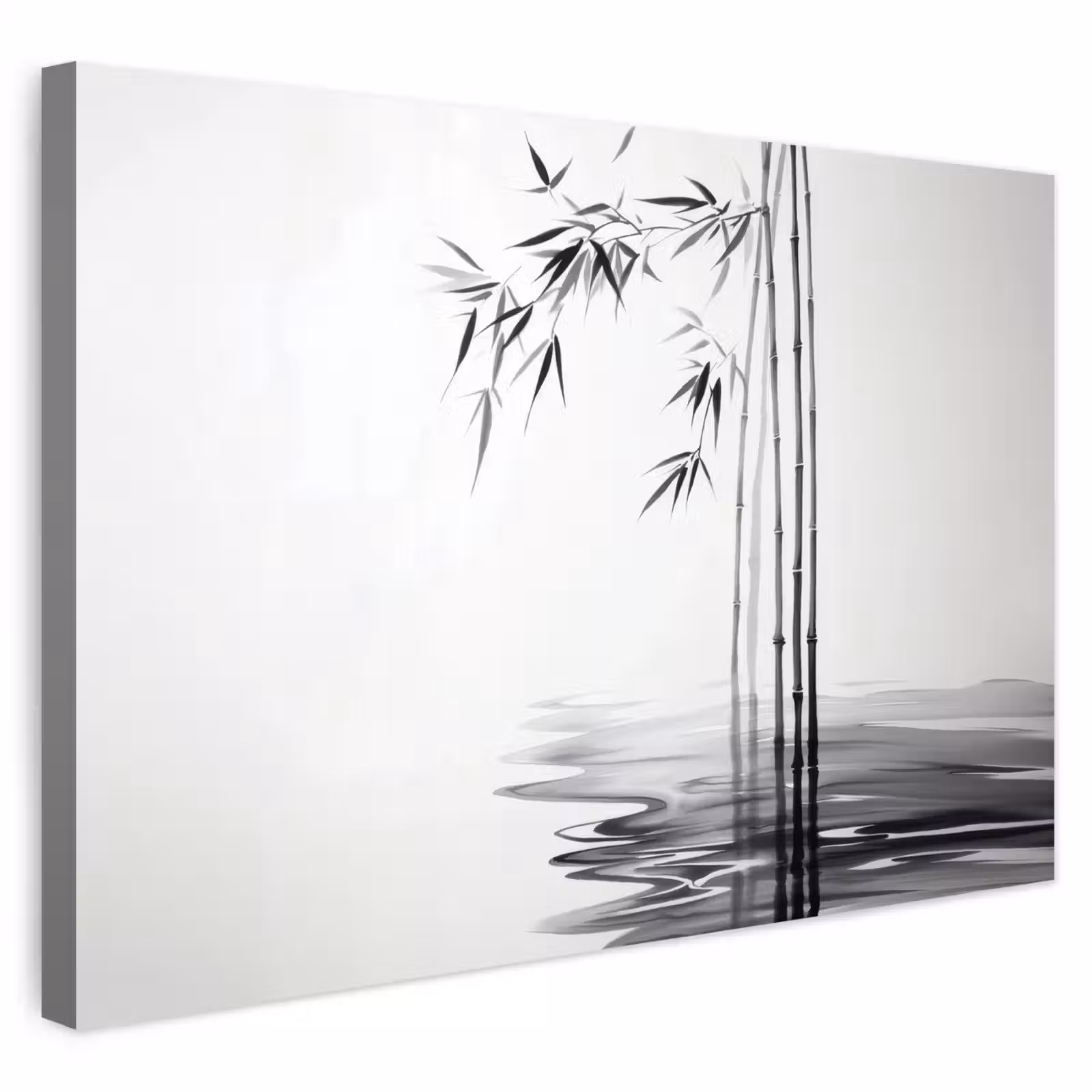 Buiten canvas - Bamboestammen - Water - Minimalistisch - Wit — 1