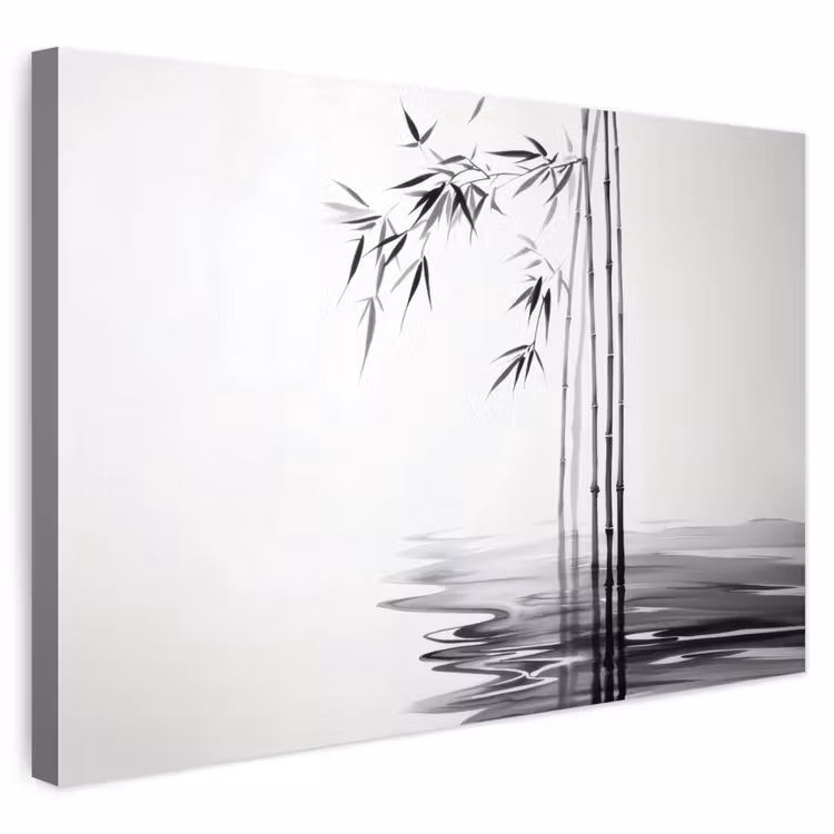 Buiten canvas - Bamboestammen - Water - Minimalistisch - Wit — 1