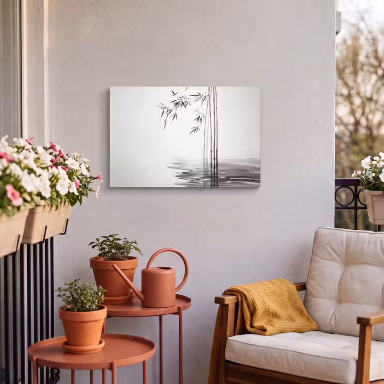 Buiten canvas - Bamboestammen - Water - Minimalistisch - Wit — 4