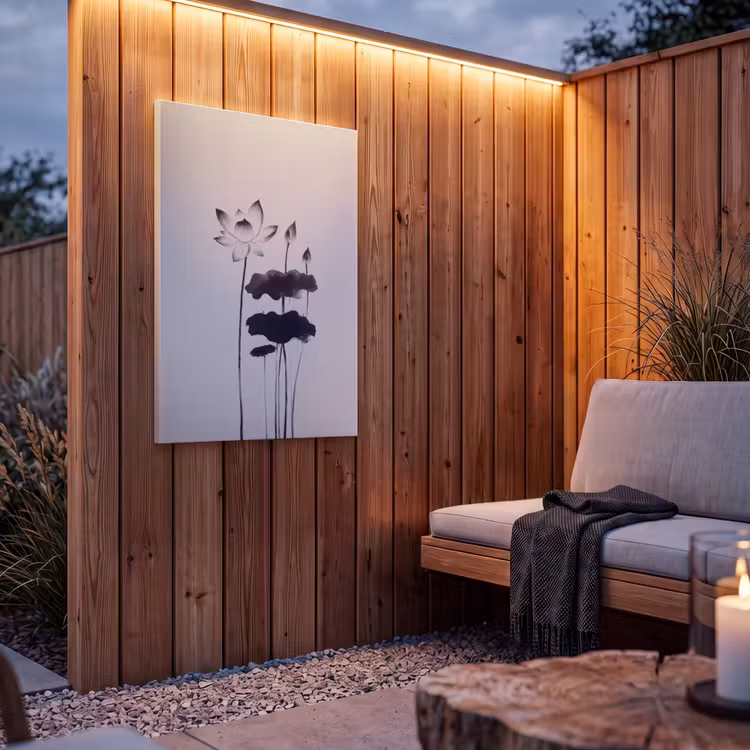 Buiten canvas - Bladeren - Zwart - Lotusbloem - Minimalitisch — 4