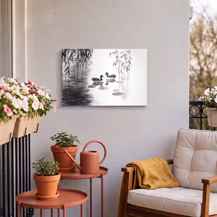 Buiten canvas - Eenden - Waterlelies - Riet - Zwart — 4