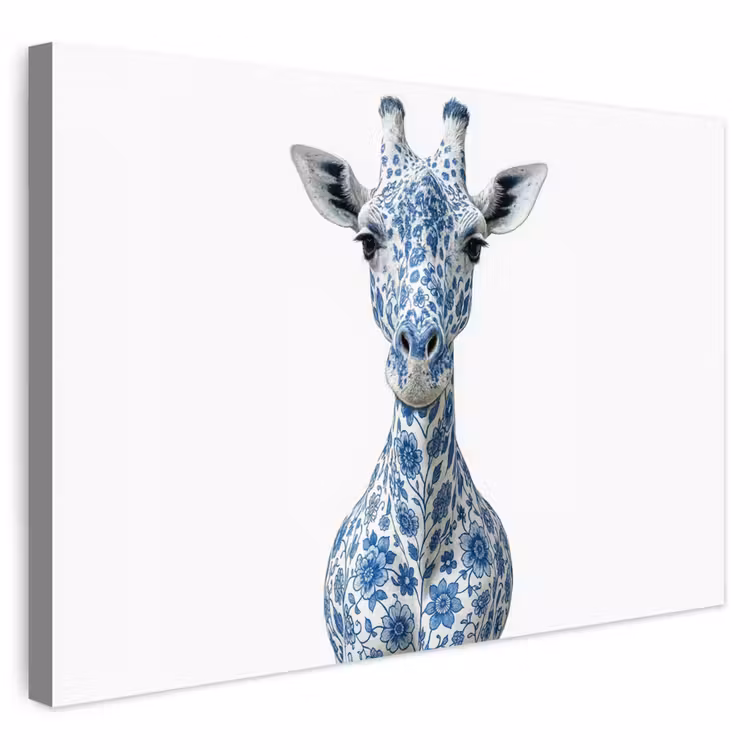 Buiten canvas - Giraffe - Delfts blauw - Dieren - Minimalistisch — 1