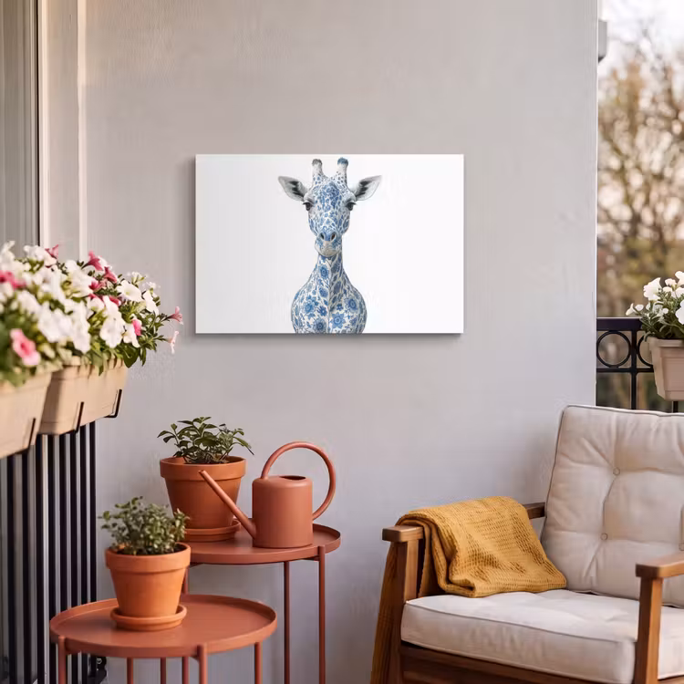 Buiten canvas - Giraffe - Delfts blauw - Dieren - Minimalistisch — 3