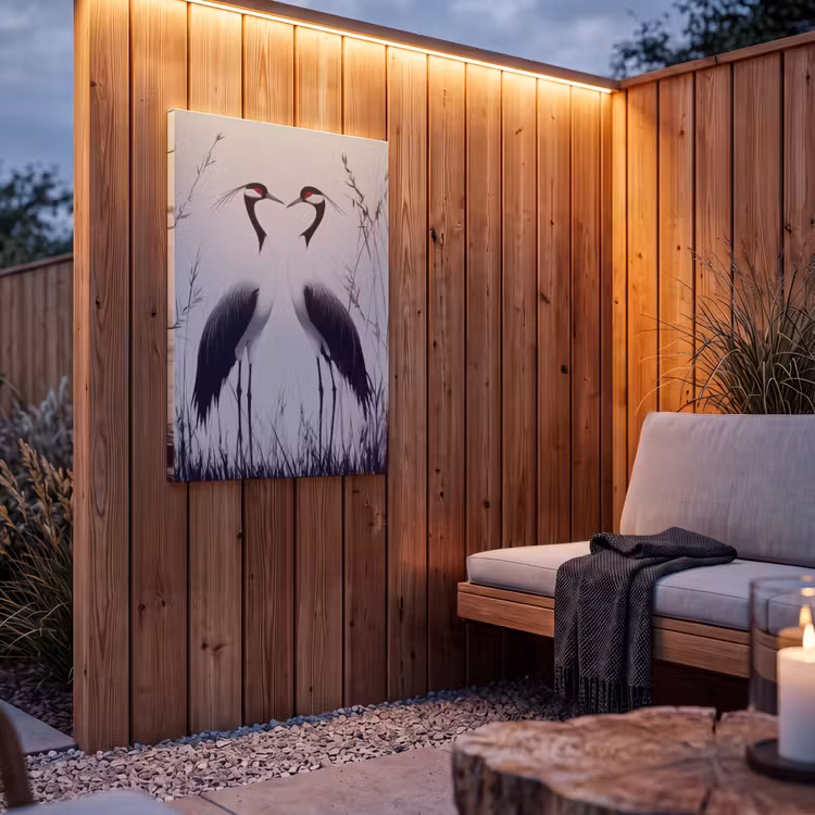 Buiten canvas - Kraanvogels - Gras - Hartvorm - Zwart — 4