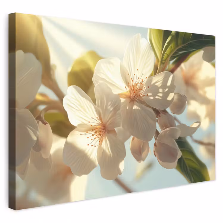 Buiten canvas - Bloesems - Wit - Zonnestralen - Bloemblaadjes — 1