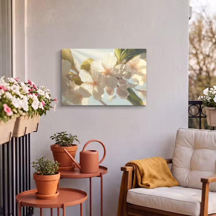 Buiten canvas - Bloesems - Wit - Zonnestralen - Bloemblaadjes — 4