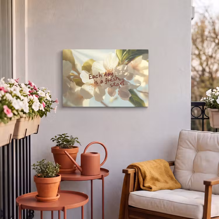 Buiten canvas - Bloesems - Zonlicht - Quote - Wit — 4