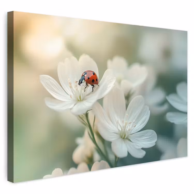 Buiten canvas - Lieveheersbeestje - Bloemen - Wit — 1