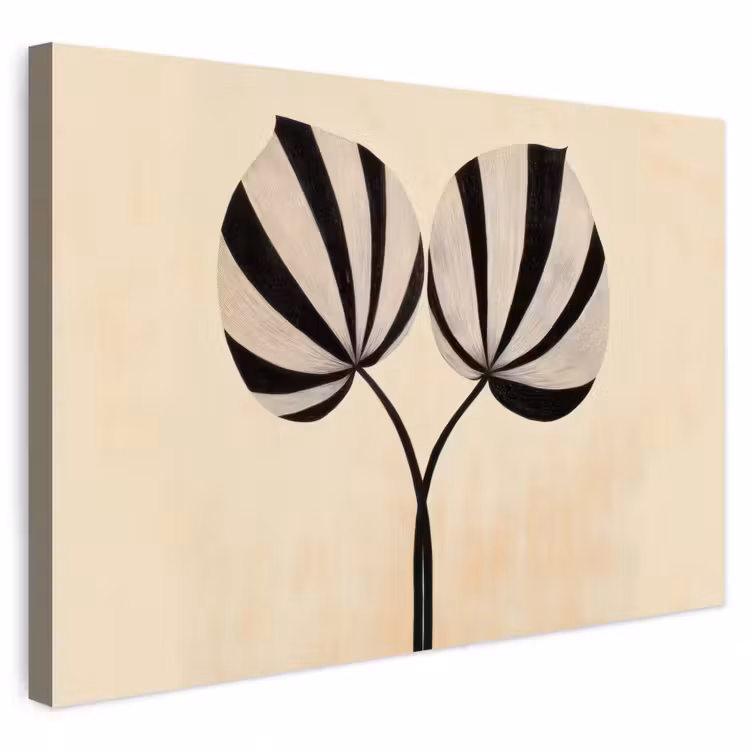 Buiten canvas - Bladeren - Gestreept - Stengel - Beige — 1