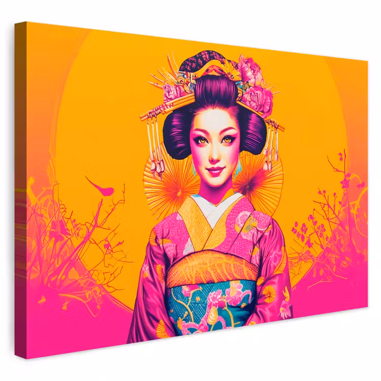 Buiten canvas - Bloemen - Vrouw - Kimono - Roze — 1