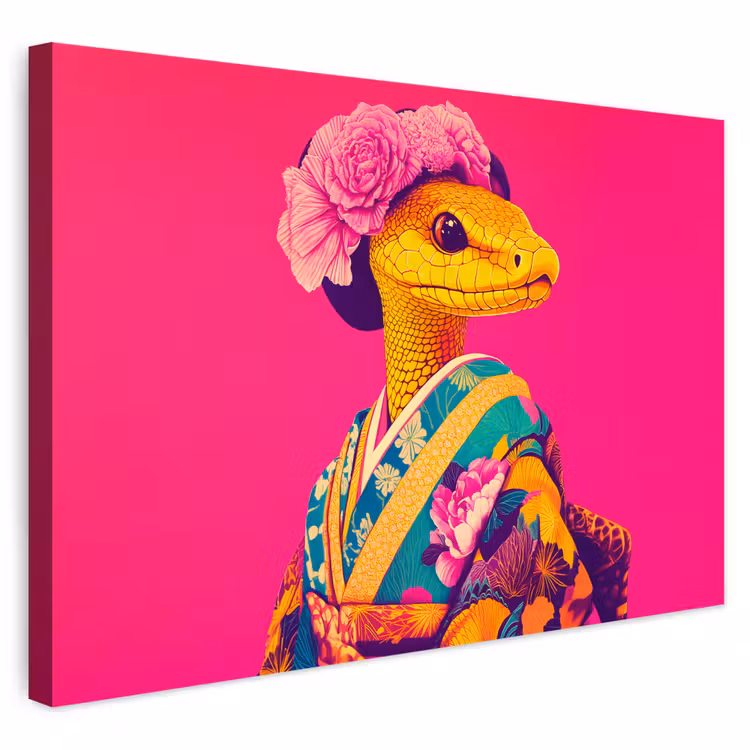 Buiten canvas - Hagedis - Bloemen - Roze - Kimono — 1