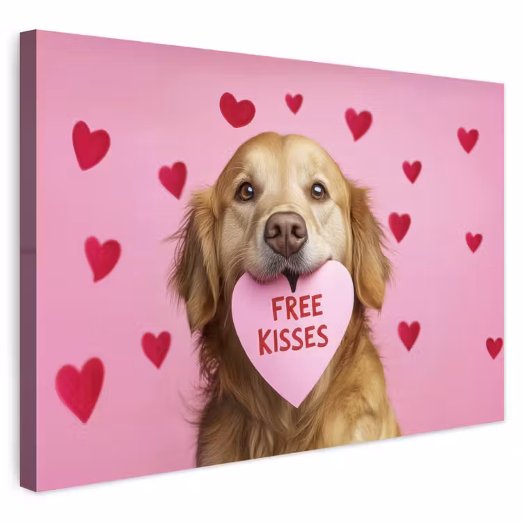 Buiten canvas - Hond - Kiss- Valentijn - Hartjes — 1