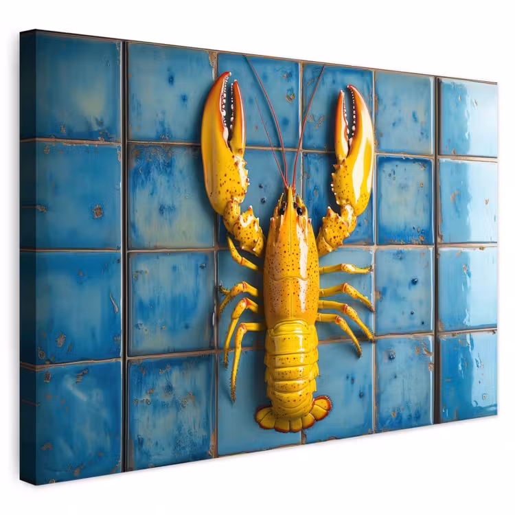 Buiten canvas - Kreeft - Geel - Blauw - Tegels — 1