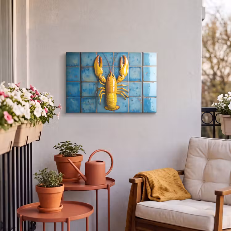 Buiten canvas - Kreeft - Geel - Blauw - Tegels — 4