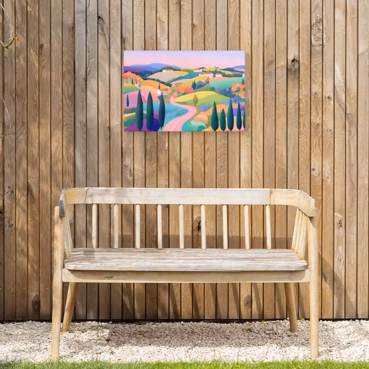 Buiten canvas - Landschap - Paars - Pastel - Huizen — 3