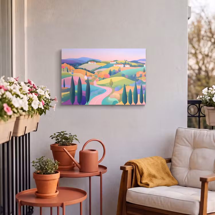Buiten canvas - Landschap - Paars - Pastel - Huizen — 4