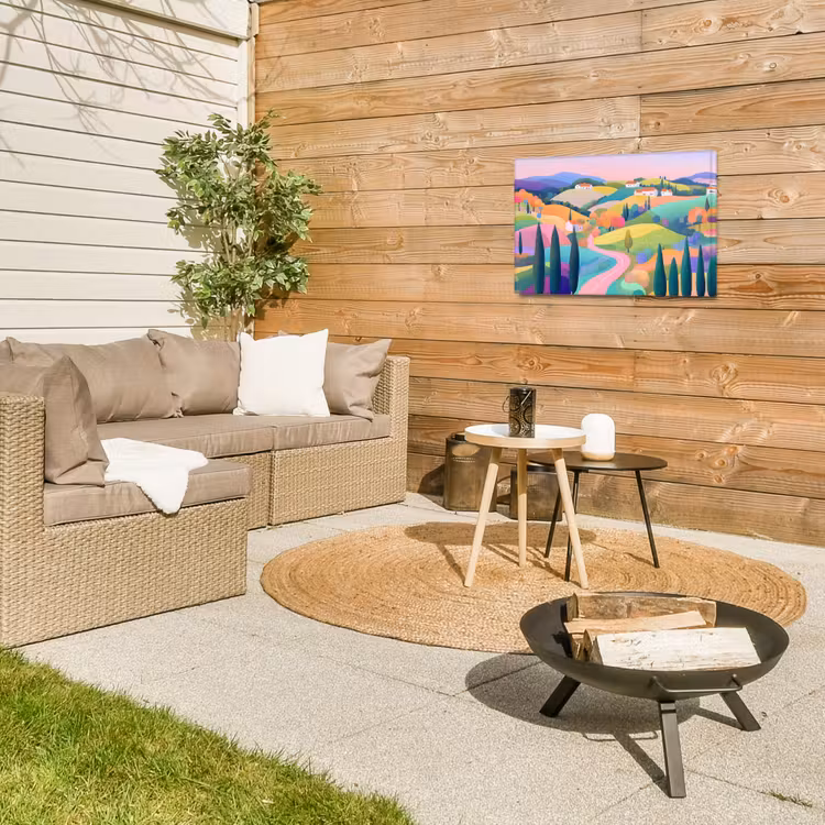 Buiten canvas - Landschap - Paars - Pastel - Huizen — 5