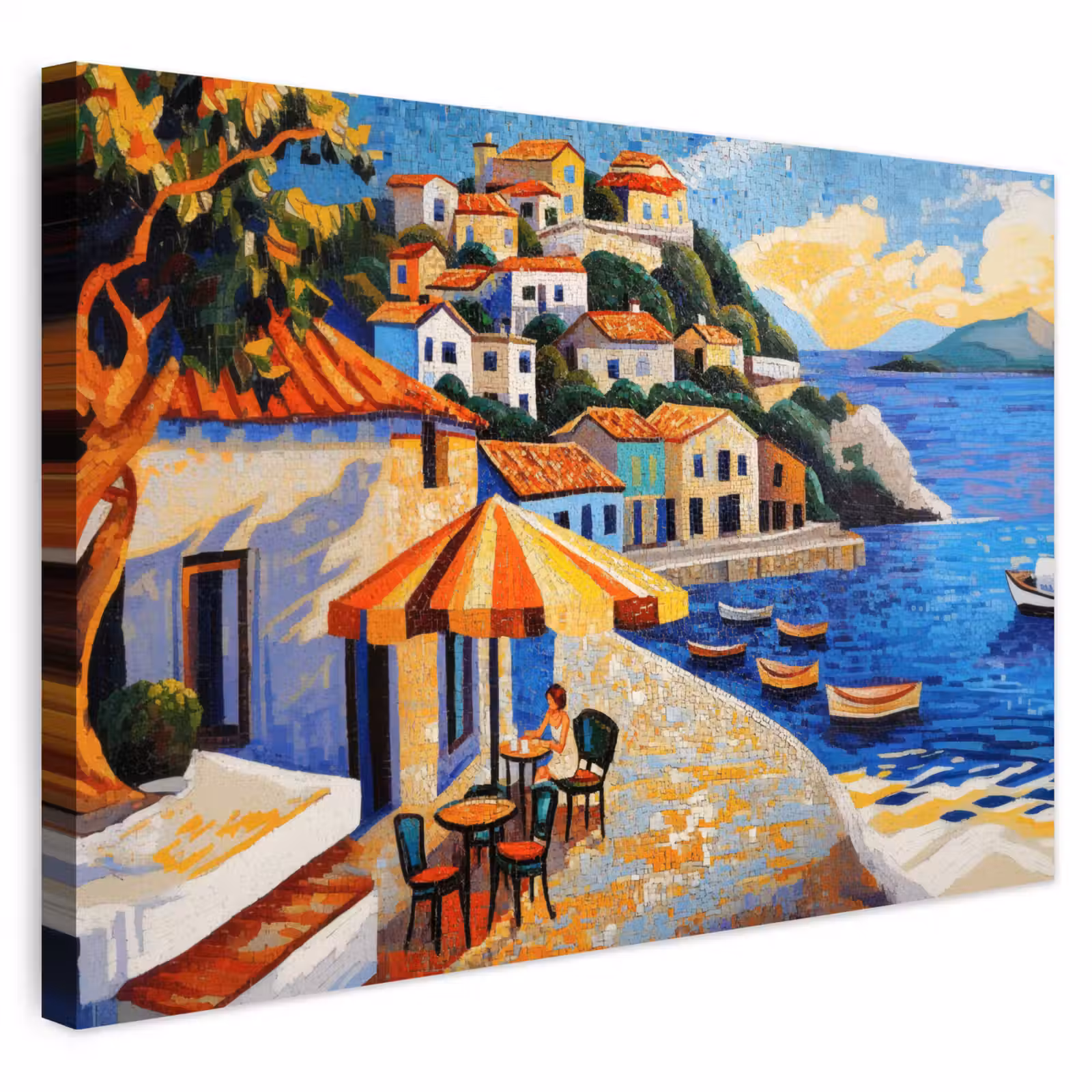 Buiten canvas - Kustdorp - Huisjes - Mozaïek - Zee — 1