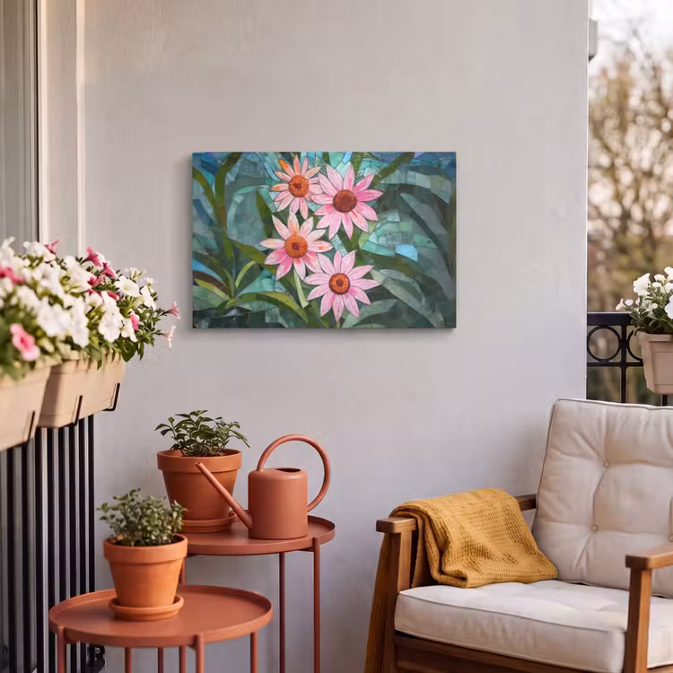 Buiten canvas - Bloemen - Roze - Glasmozaïek — 4