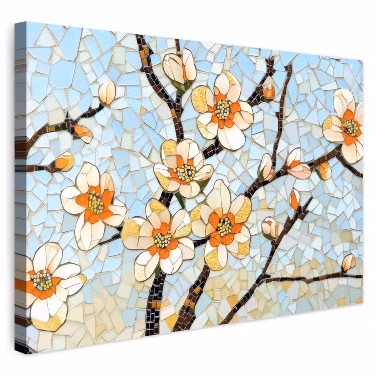 Buiten canvas - Bloesems - Wit - Mozaïek - Tak — 1