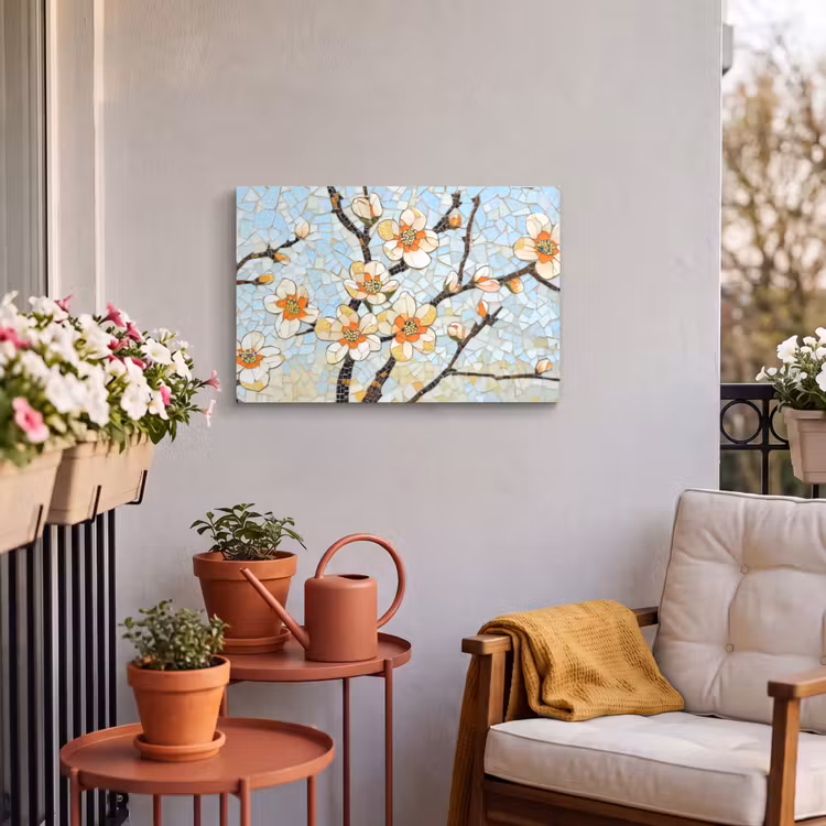Buiten canvas - Bloesems - Wit - Mozaïek - Tak — 4
