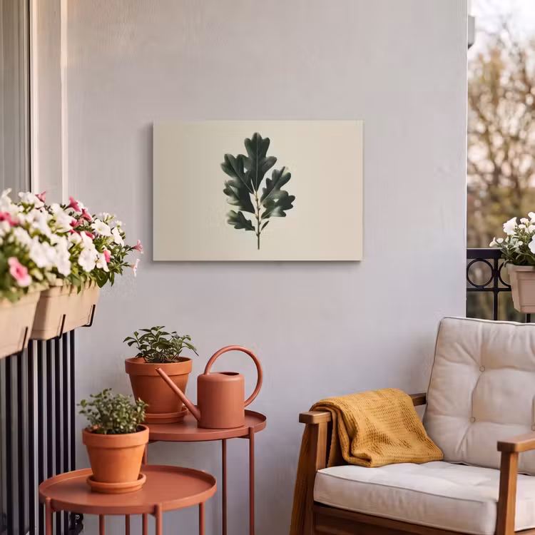 Buiten canvas - Eikenbladeren - Beige - Groen - Golvende randen — 3