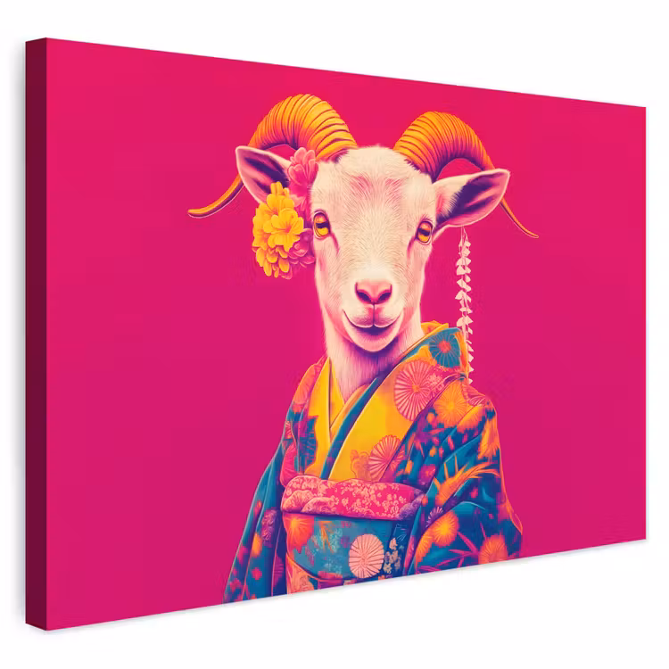 Buiten canvas - Geit - Hoorns - Kimono - Kleurrijk — 1