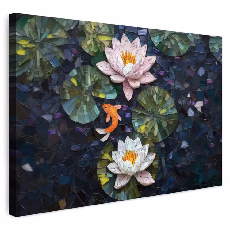 Buiten canvas - Glasstukjes - Leliebladeren - Vis - Oranje — 1