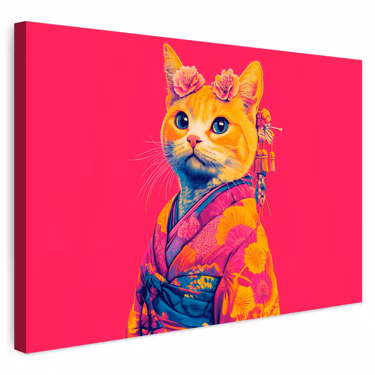 Buiten canvas - Kat - Kimono - Bloemen - Roze — 1