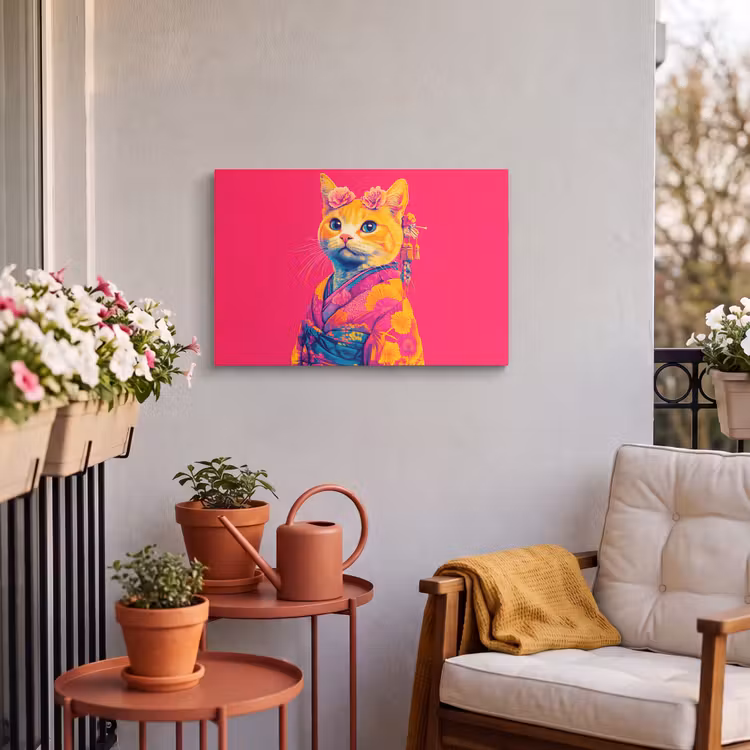 Buiten canvas - Kat - Kimono - Bloemen - Roze — 4