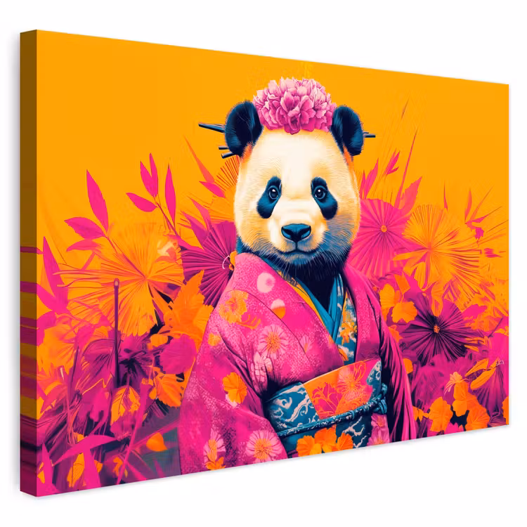 Buiten canvas - Kimono - Roze - Panda - Bloemenkroon — 1